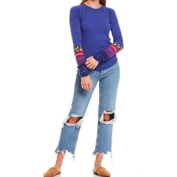 Free People Super Nova Combo Blue In The Mix Cuff Thermal Top XS - Picture 1 of 12